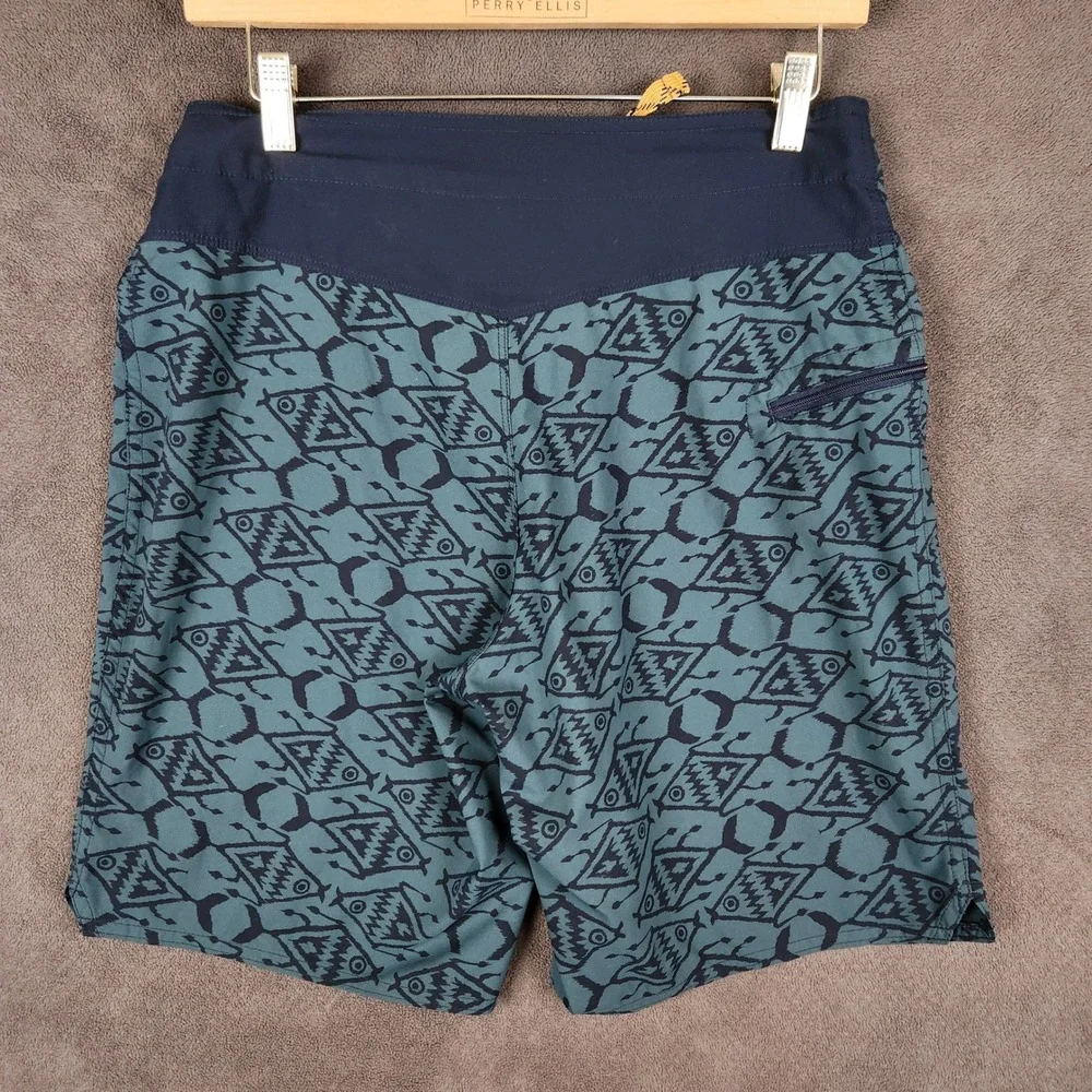 Patagonia Stretch Planing‎ Board Shorts Mens 30 Blue Geometric Fish Print 86611